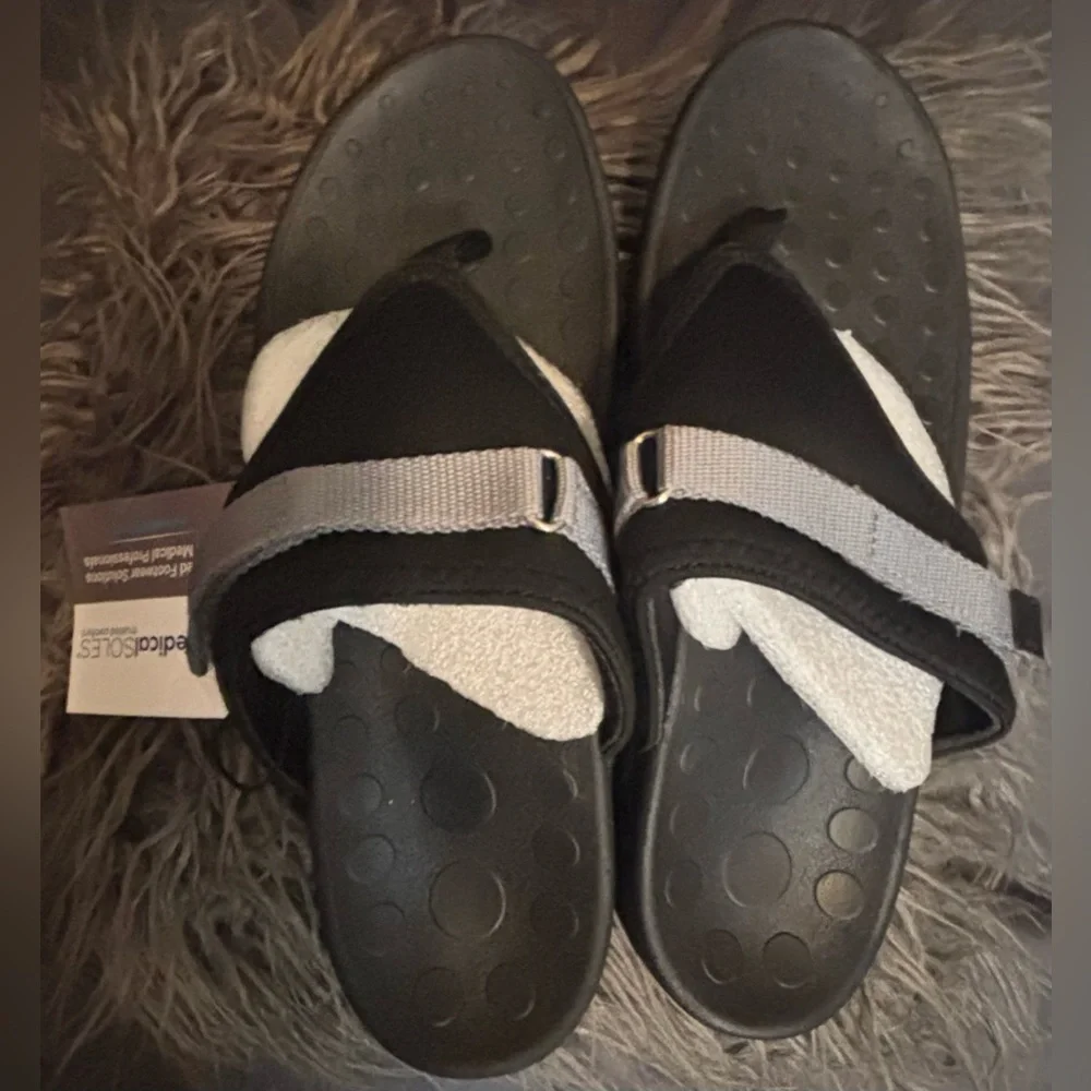 Black and Gray Medical Soles Ladies Sandals-Size 10